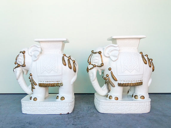 Pair of White Elephant Terracotta Garden Seats