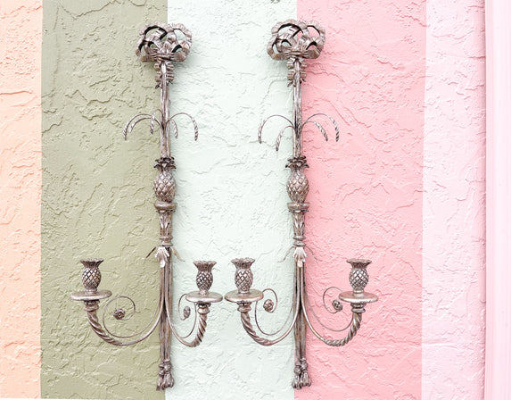 Pair of Pineapple and Bow Wall Sconces