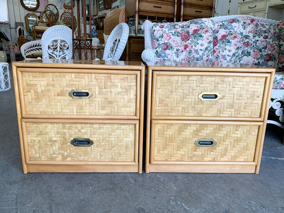 Pair of Woven Rattan Night Stands