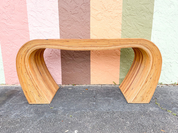 Gabriella Crespi Style Pencil Reed Rattan Console Table