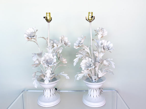 Pair of Italian Tole Flower Lamps
