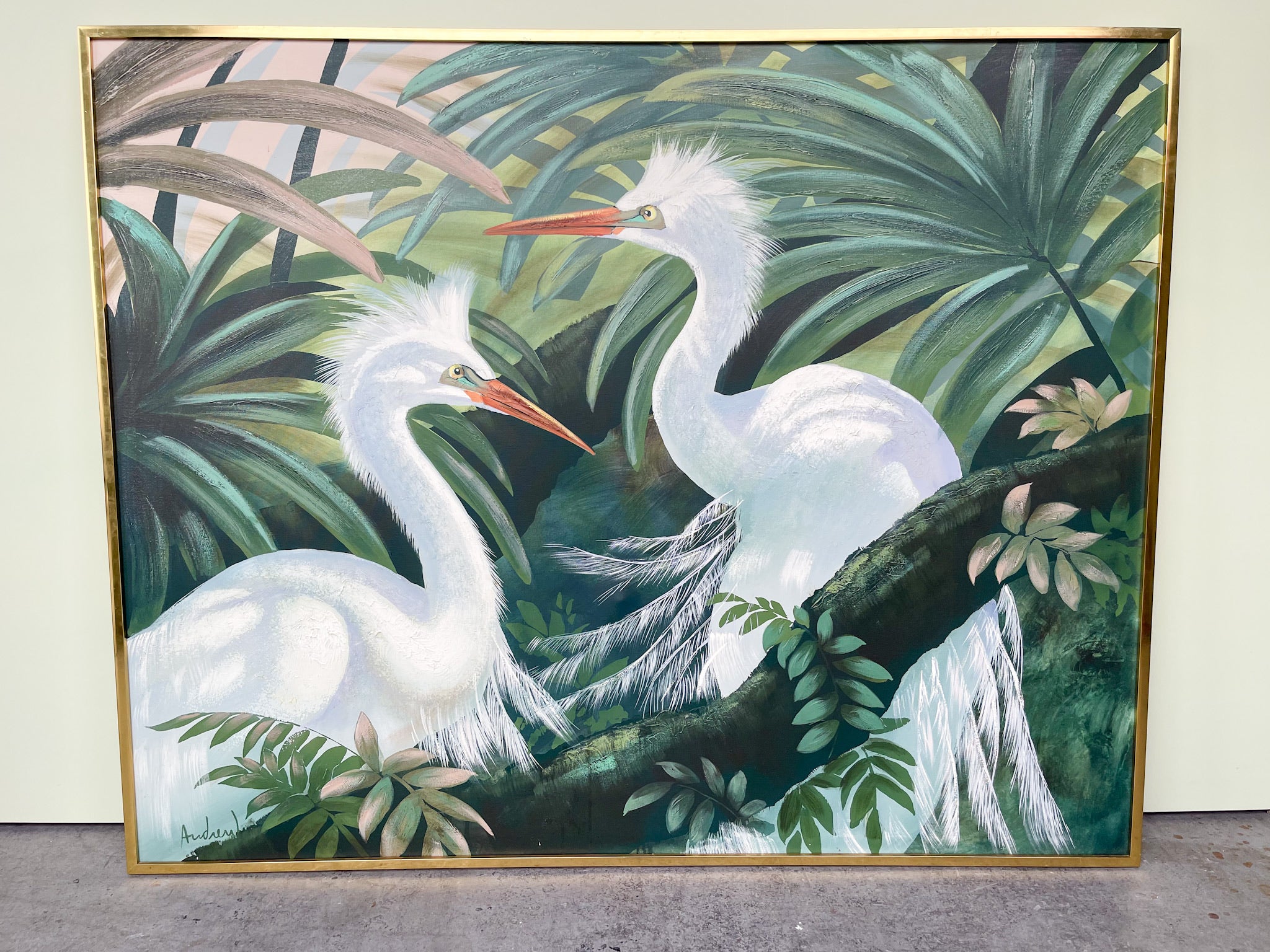 Great egret and great blue heron pair of original factory paintings