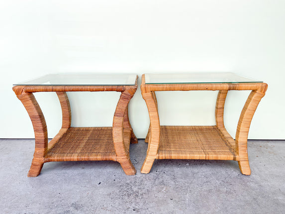 Pair of Island Chic Rattan Side Tables