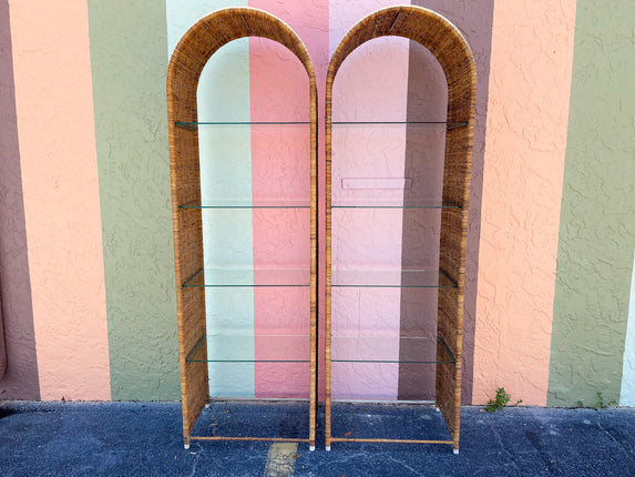 Pair of Island Style Wicker Etageres