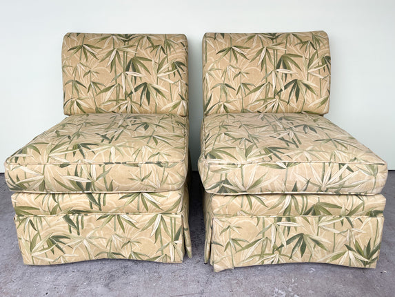 Pair of Bamboo Print Slipper Chairs