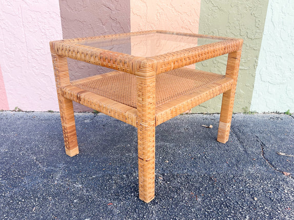 Billy Baldwin Style Rattan and Cane Side Table