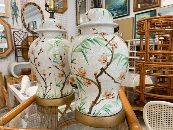 Pair of Colorful Bamboo Pattern Lamps