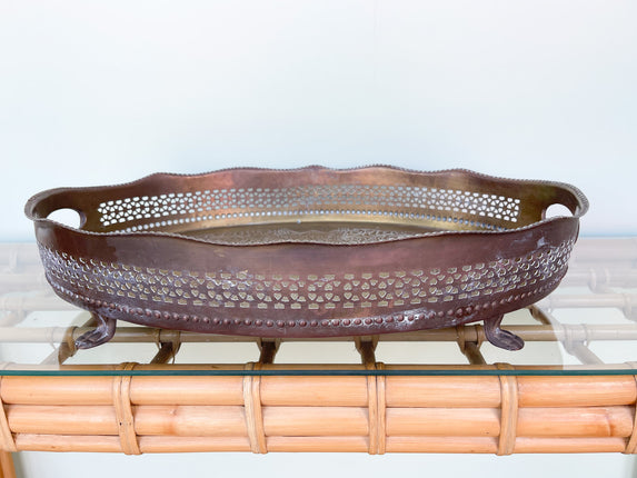 Large Moroccan Brass Etched Tray