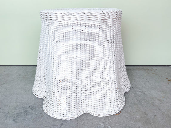 White Wicker Draped Occasional Table