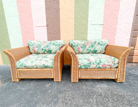 Pair of Island Chic Wicker Lounge Chairs