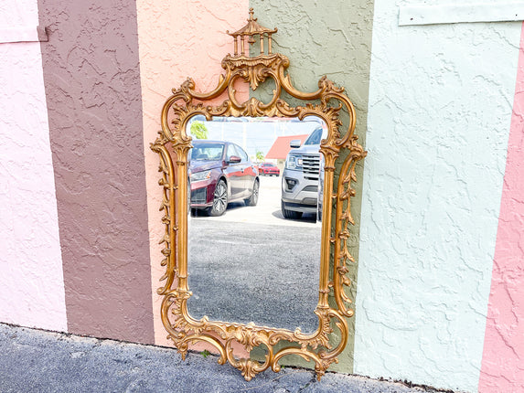 Italian Wood Carved Pagoda Mirror