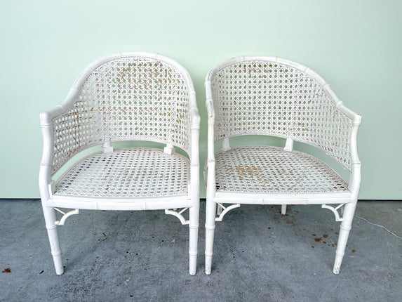 Pair of Faux Bamboo and Cane Barrel Chairs