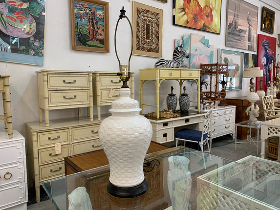 Italian Ceramic Basket Weave Lamp