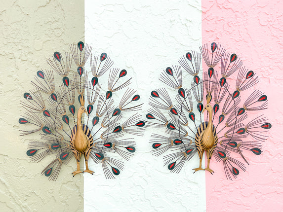 Pair of Chic Metal Peacocks