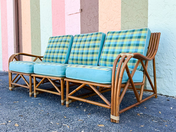 1940s Heywood Wakefield Three Piece Rattan Sofa