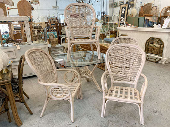 Set of Four Balloon Back Rattan Chairs and Table