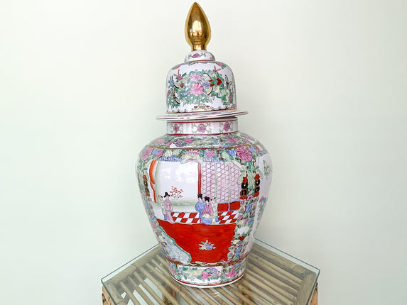 Large Asian Chic Colorful Jar