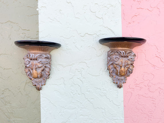 Pair of Lion Wall Shelves