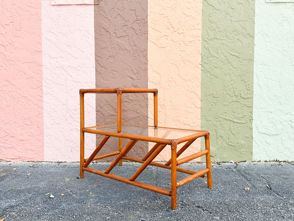 Handsome Two Tier Rattan Side Table