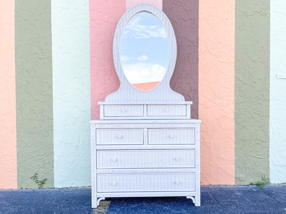 Wicker Chic Chest with Mirror