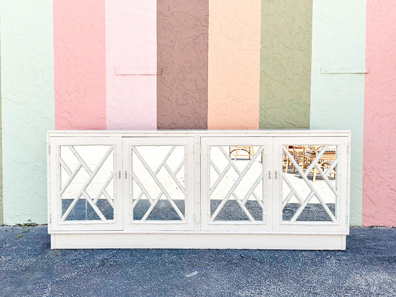 Faux Bamboo Mirrored Chippendale Credenza