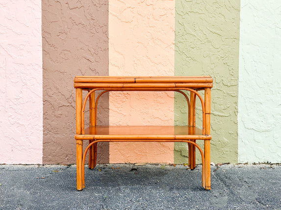 Glass Top Rattan Side Table