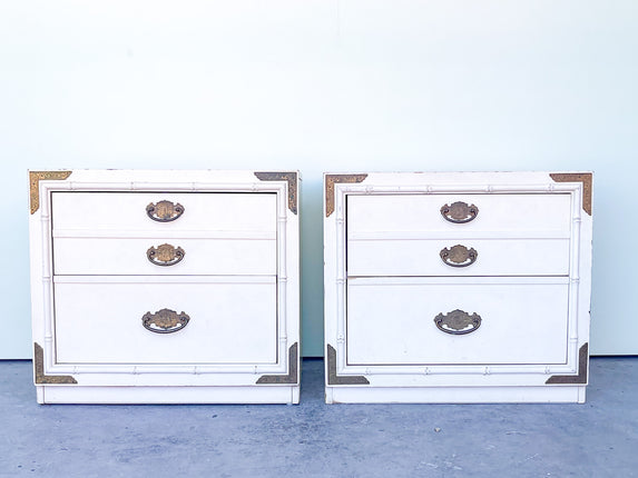 Pair of Faux Bamboo Nightstands with Brass Details