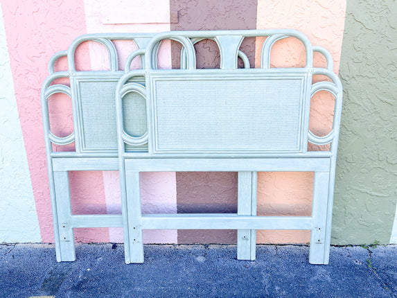 Pair of Ficks Reed Rattan Seafoam Twin Headboards