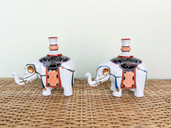 Warehouse Wednesday Sale: Pair of Porcelain Elephant Candle Holders