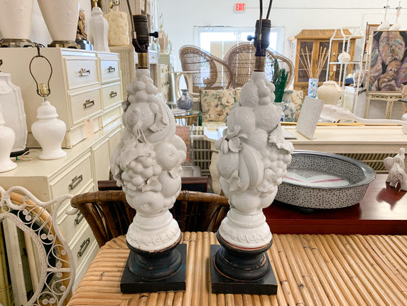 Pair of Blanc De Chine Topiary Fruit Lamps