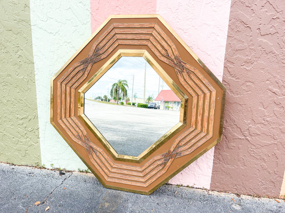 Italian Brass and Rattan Mirror