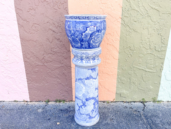 Blue and White Cachepot and Pedestal