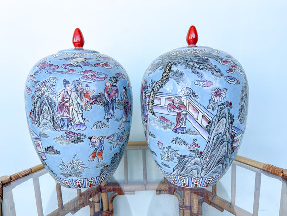 Pair of Asian Inspired Temple Jars