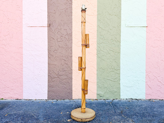 Old Florida Rattan Flower Holder Floor Lamp