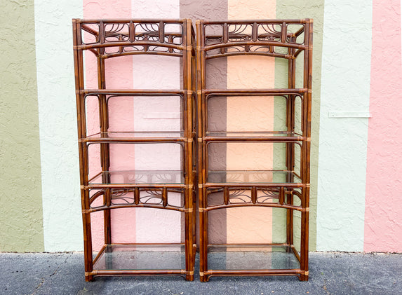 Pair of Island Chic Rattan Etageres