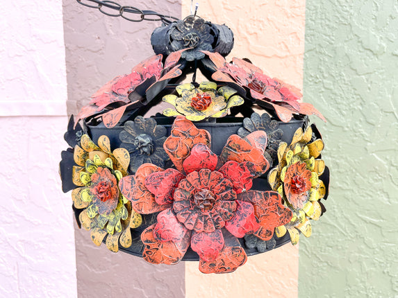 Tole Brutalist Flower Chandelier