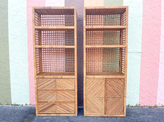 Pair of Coastal Chic Pencil Reed Etageres