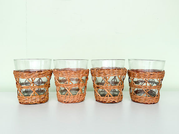 Set of Four Rattan Wrapped Glassware
