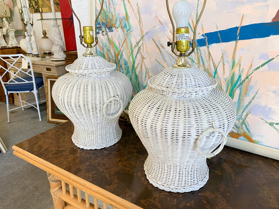 Pair of Wicker Ginger Jar Lamps