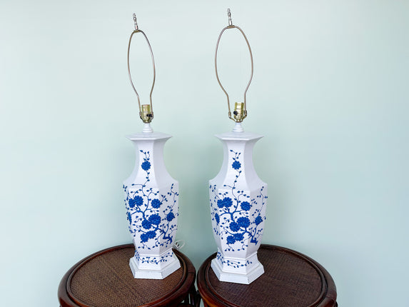 Pair of Blue and White Floral Icing Lamps