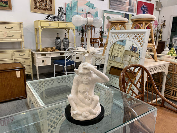 Charming Ceramic Palm Tree and Monkey Lamp