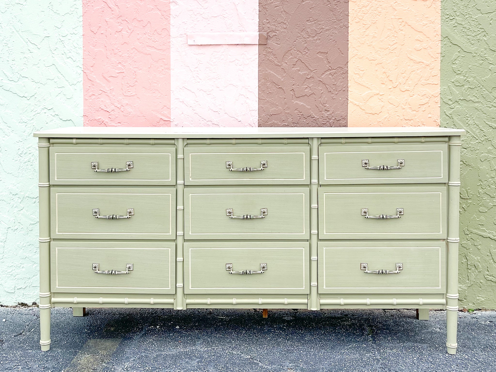 Seafoam Faux Bamboo Dresser Seafoam Faux Bamboo Dresser