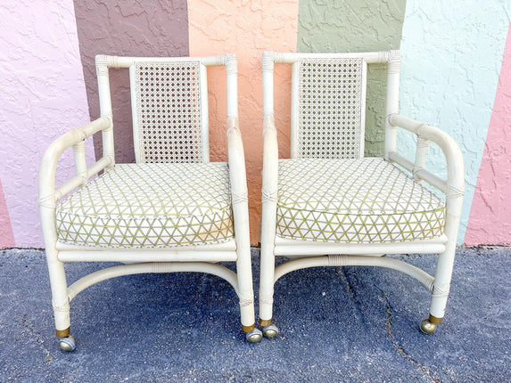 Pair of Ficks Reed Rattan and Cane Arm Chairs