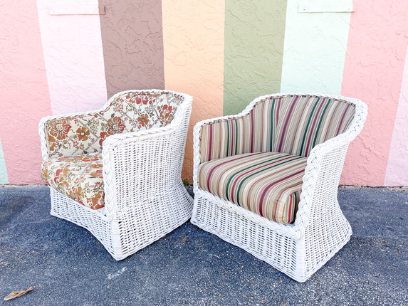 Pair of White Braided Rattan Chairs