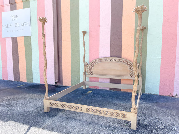 Italian Wood Carved Four Poster Palm King