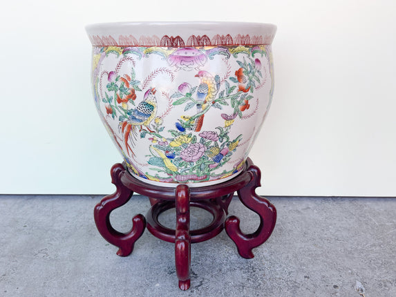 Colorful Floral and Bird Cachepot