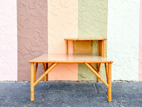 Warehouse Wednesday: Old Florida Two Tier Rattan Corner Table