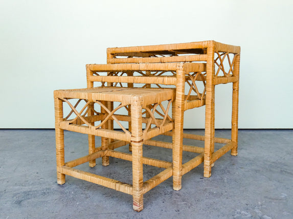 Warehouse Wednesday: Set of Three Buri Rattan Nesting Tables