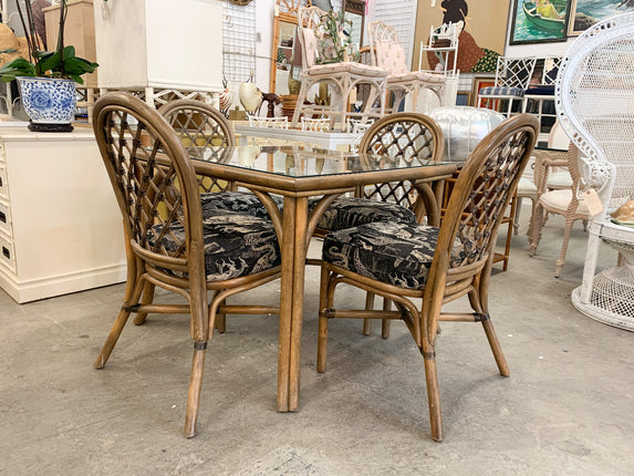Rattan Game Table and Four Chairs