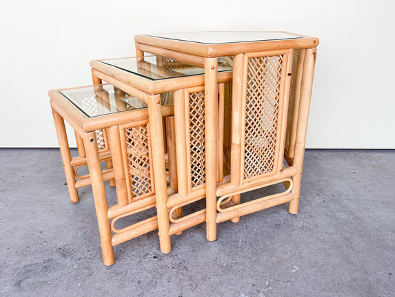 Set of Three Rattan Nesting Tables